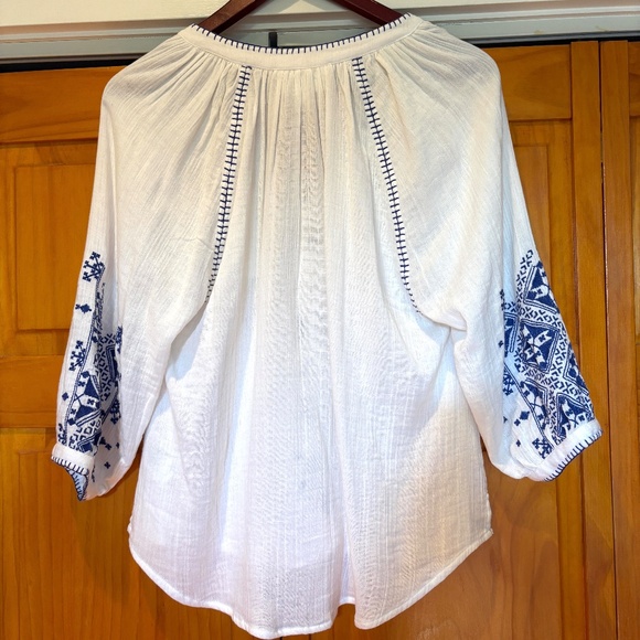 NWT ba&sh Cotton Embroidered Boho Eglantine Blouse White, Blue, Size Small - Picture 3 of 15